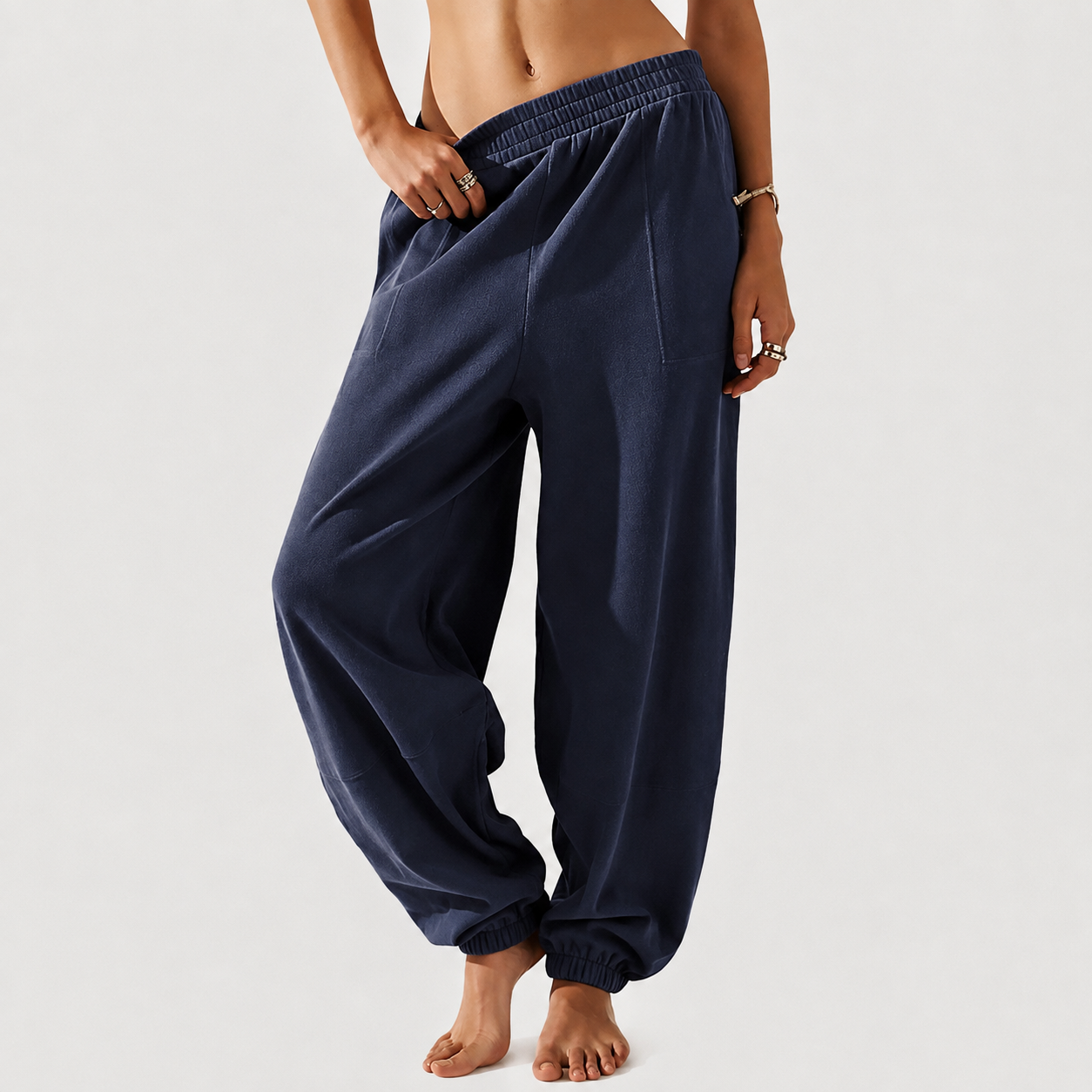 Elastic Waisted Casual Baggy Pants With Pockets