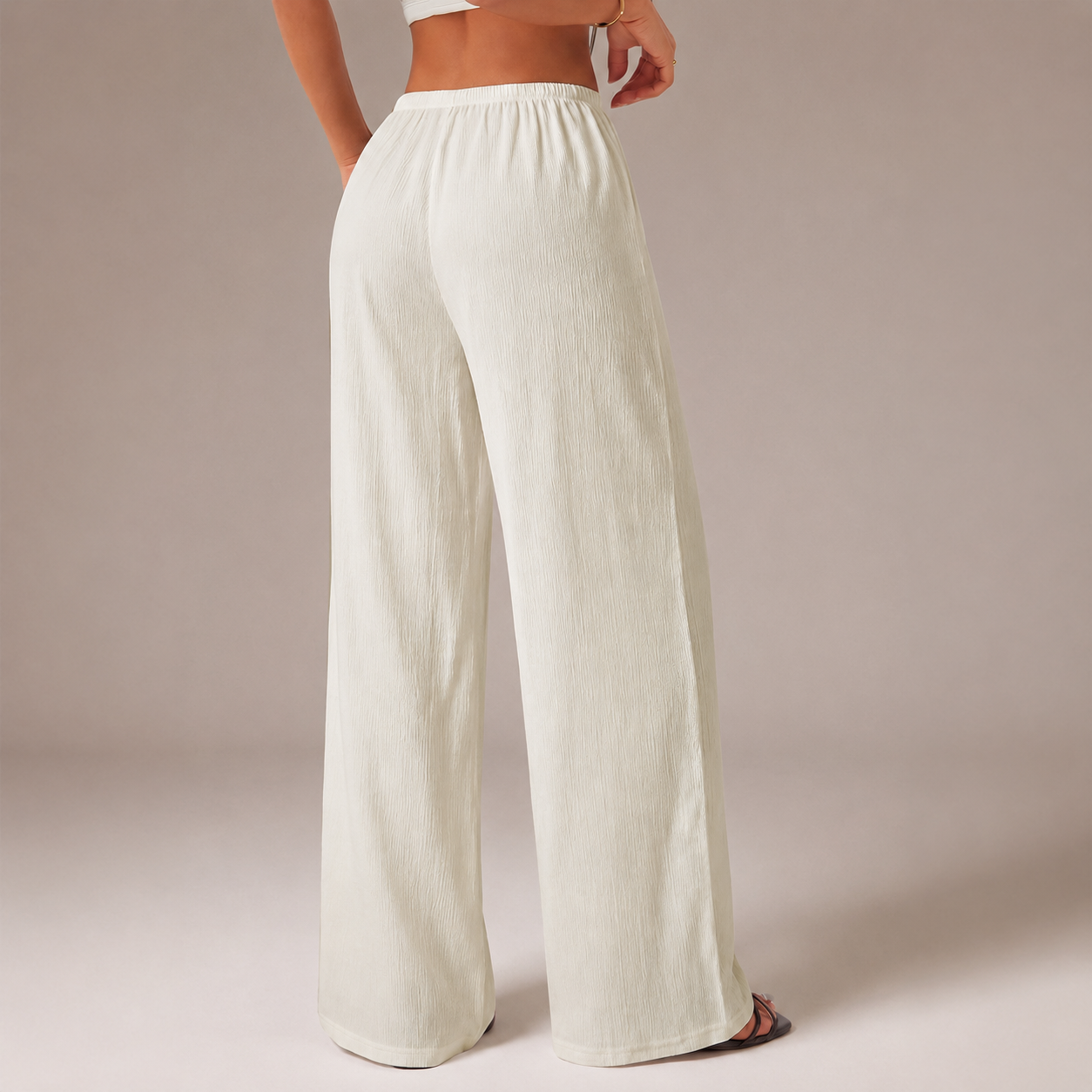 Solid Tie Front Wide Loose Casual Versatile Pants