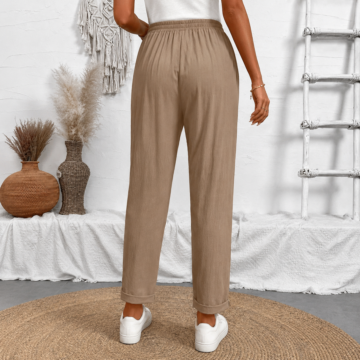 Front Tie Casual Drawstring Tapered Pants For Women