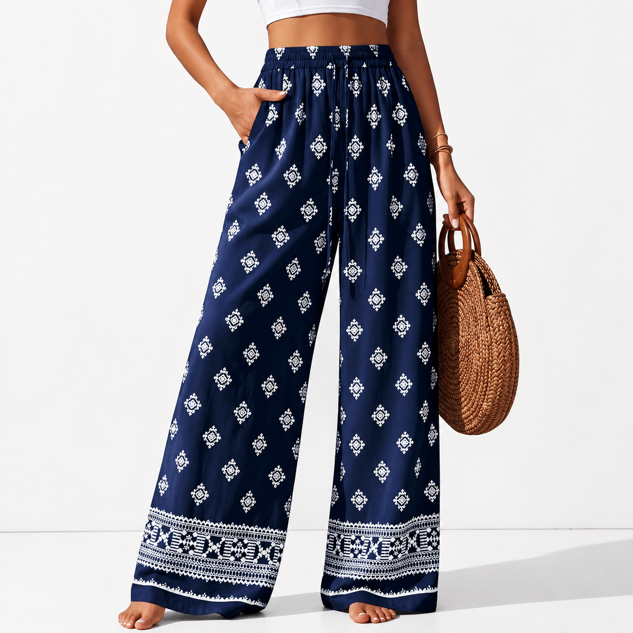 Lightweight Palazzo Pants With Elastic Fit For Women