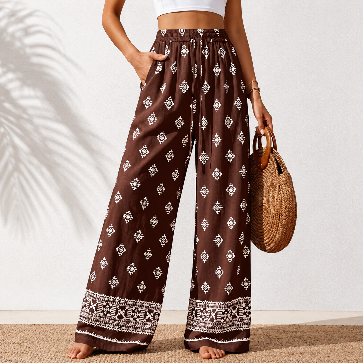 Lightweight Palazzo Pants With Elastic Fit For Women