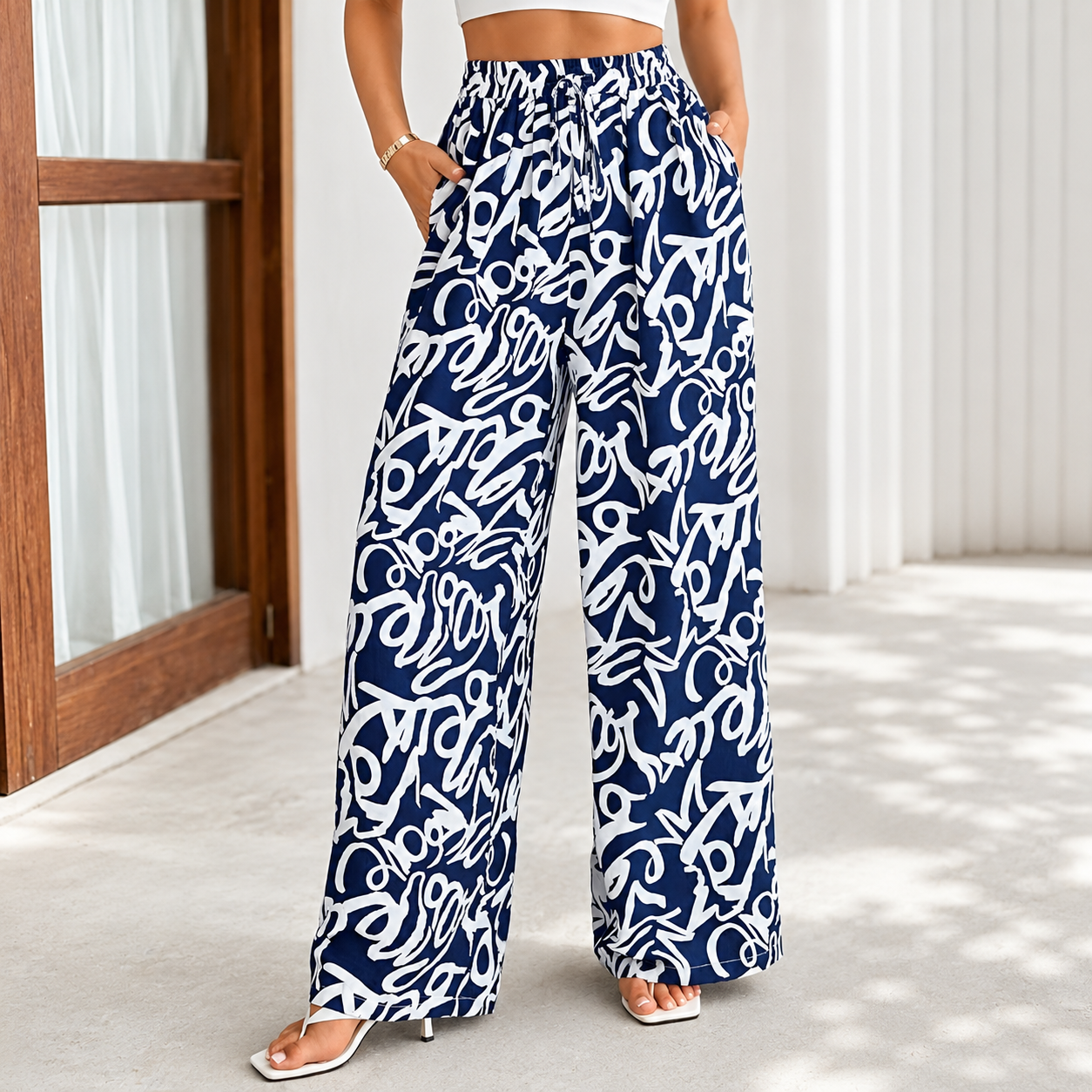 Lightweight Palazzo Pants With Elastic Fit For Women
