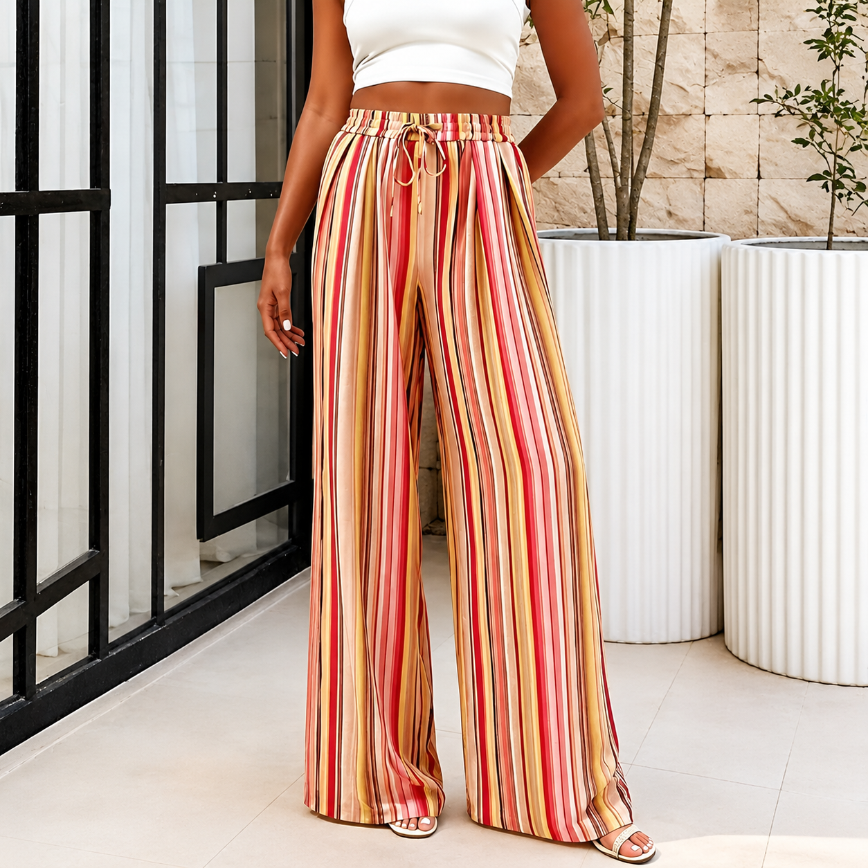 Lightweight Palazzo Pants With Elastic Fit For Women