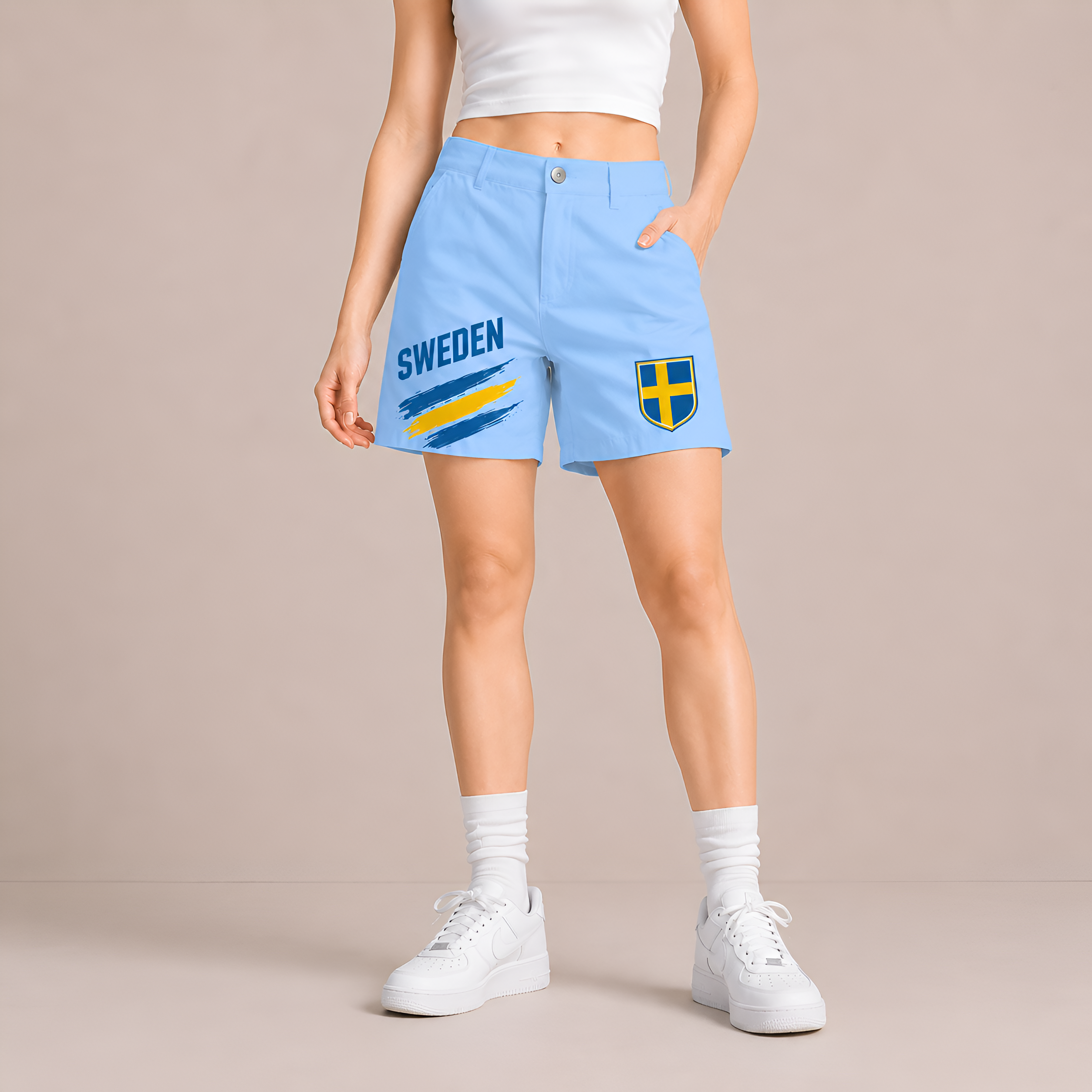 World Cup 2026 Sweden Football Fan Printed Twill Shorts