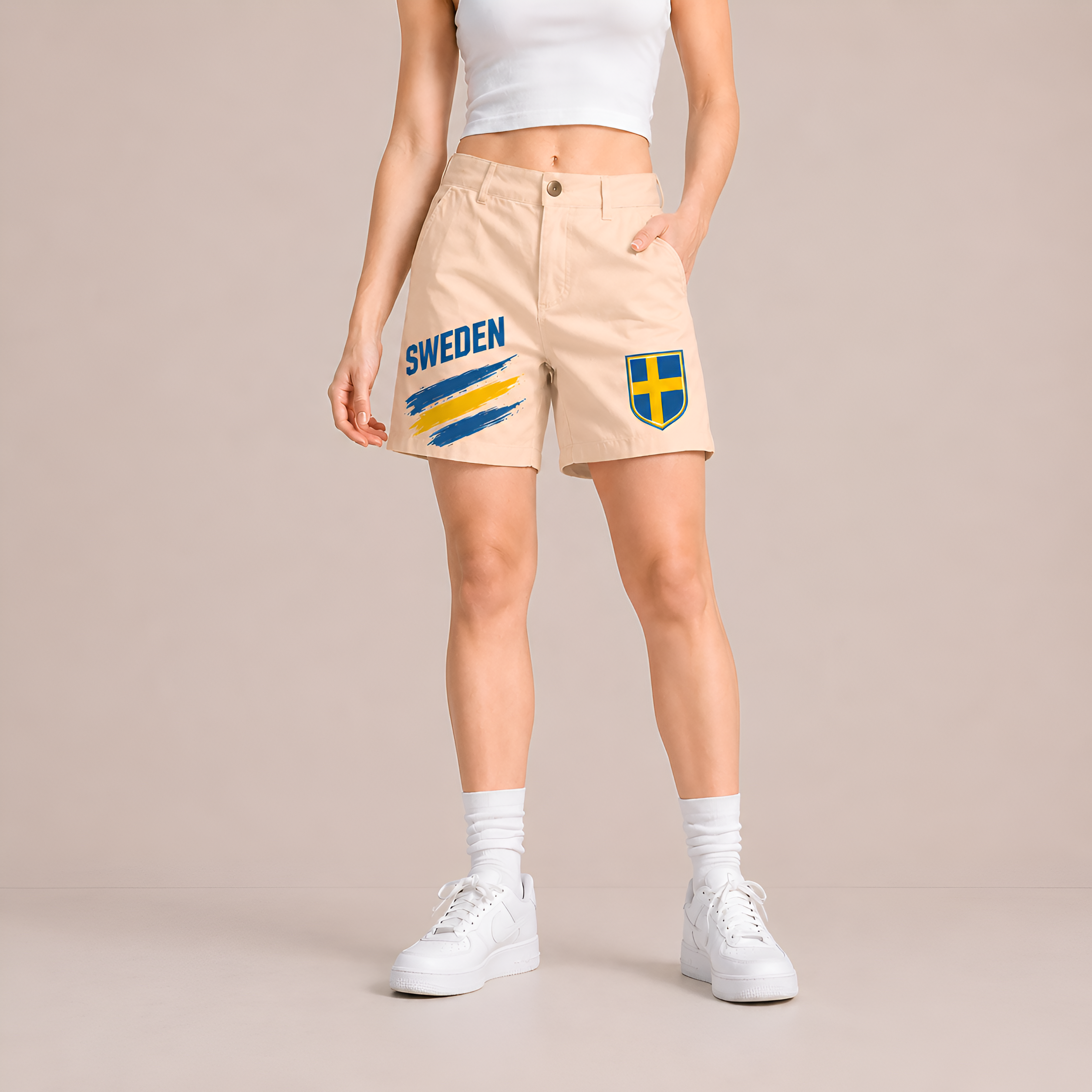 World Cup 2026 Sweden Football Fan Printed Twill Shorts