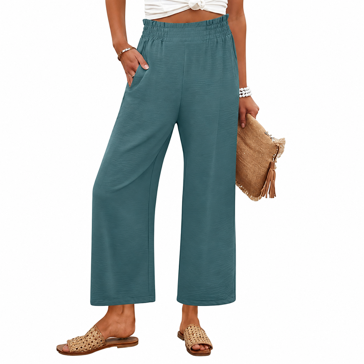 Summer Beach Wide Casual Pants With Pockets For Women
