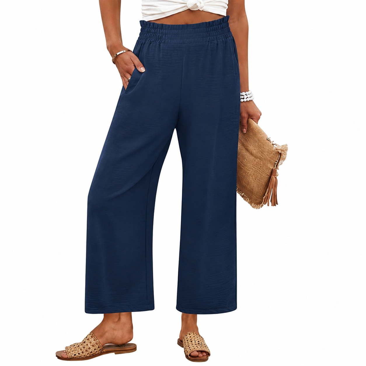 Summer Beach Wide Casual Pants With Pockets For Women