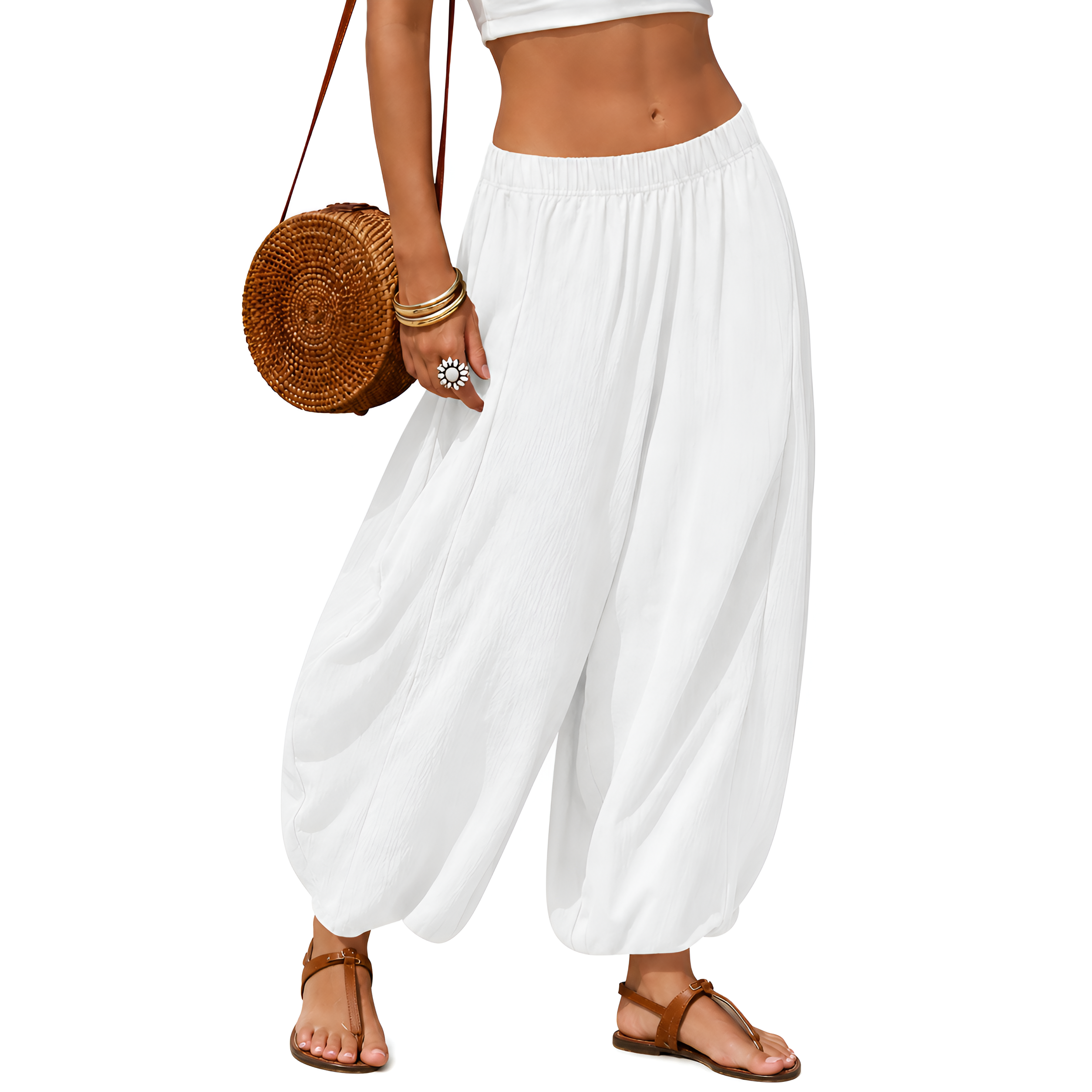 Casual Boho Flowy Palazzo Pants With Elastic Fit For WomenCasual Boho Flowy Palazzo Pants With Elastic Fit For Women - Image 4