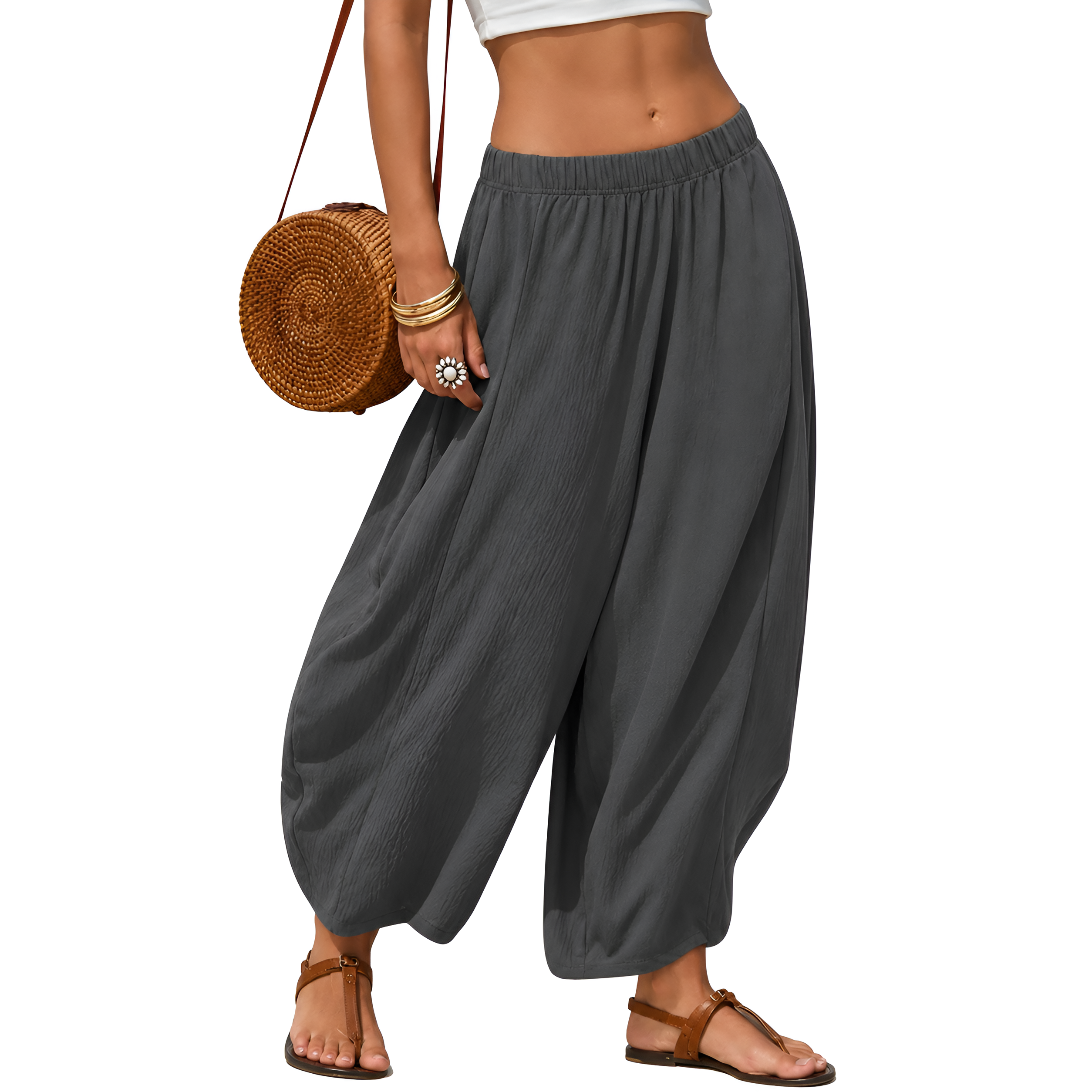 Casual Boho Flowy Palazzo Pants With Elastic Fit For Women