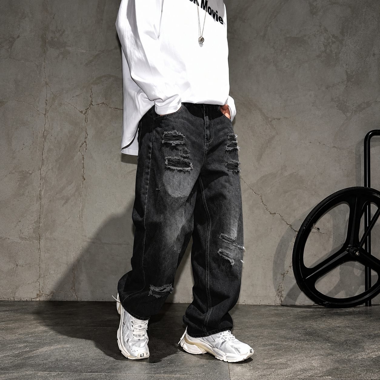 Retro Loose Fit Casual Denim Jeans Streetwear Style For Men