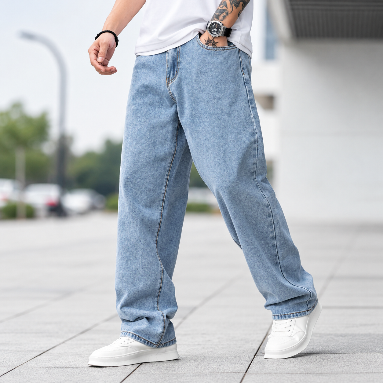 Loose Fit Washed Denim Jeans Y2K Workwear Streetwear Style For Men