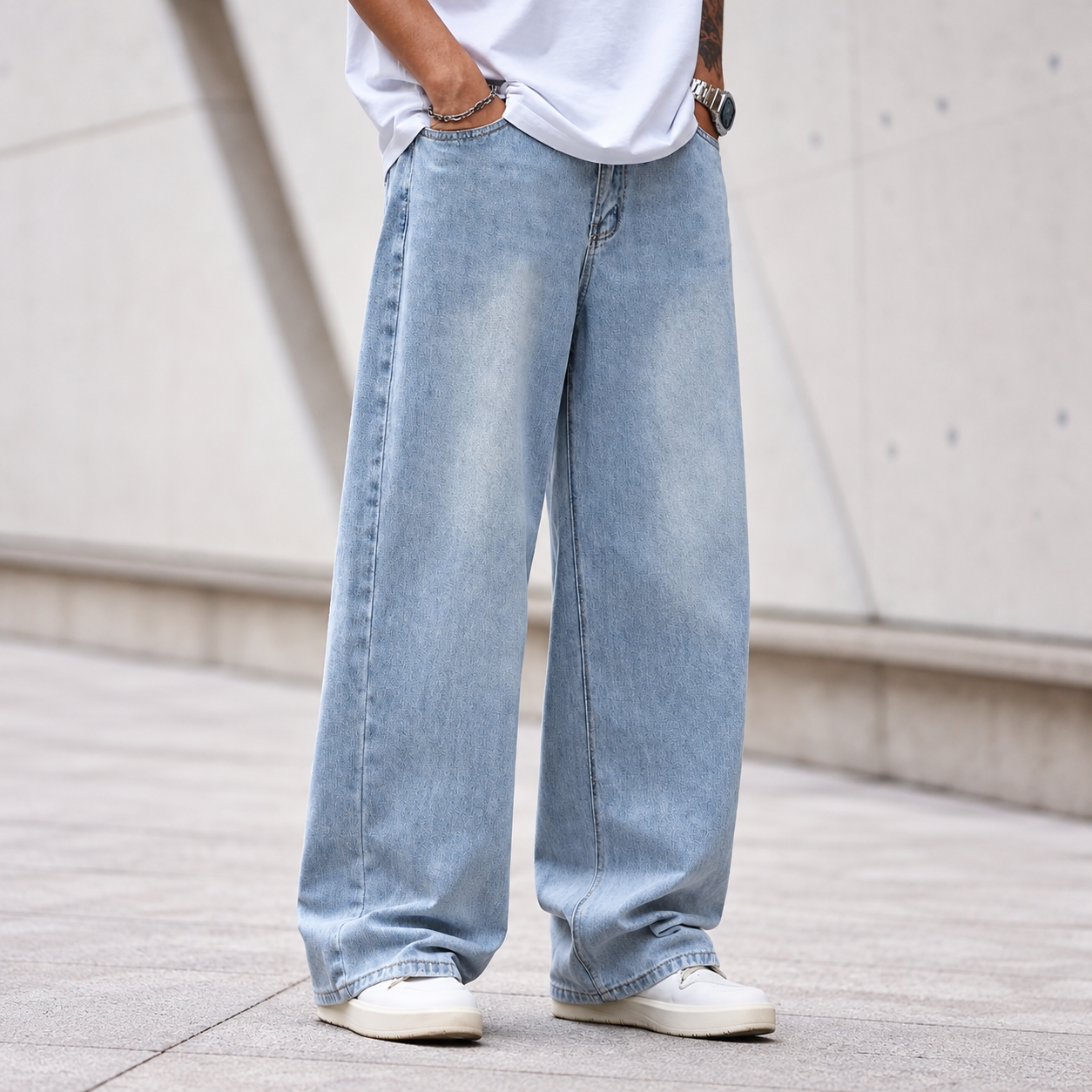 Loose Fit Washed Denim Jeans Y2K Workwear Streetwear Style For Men