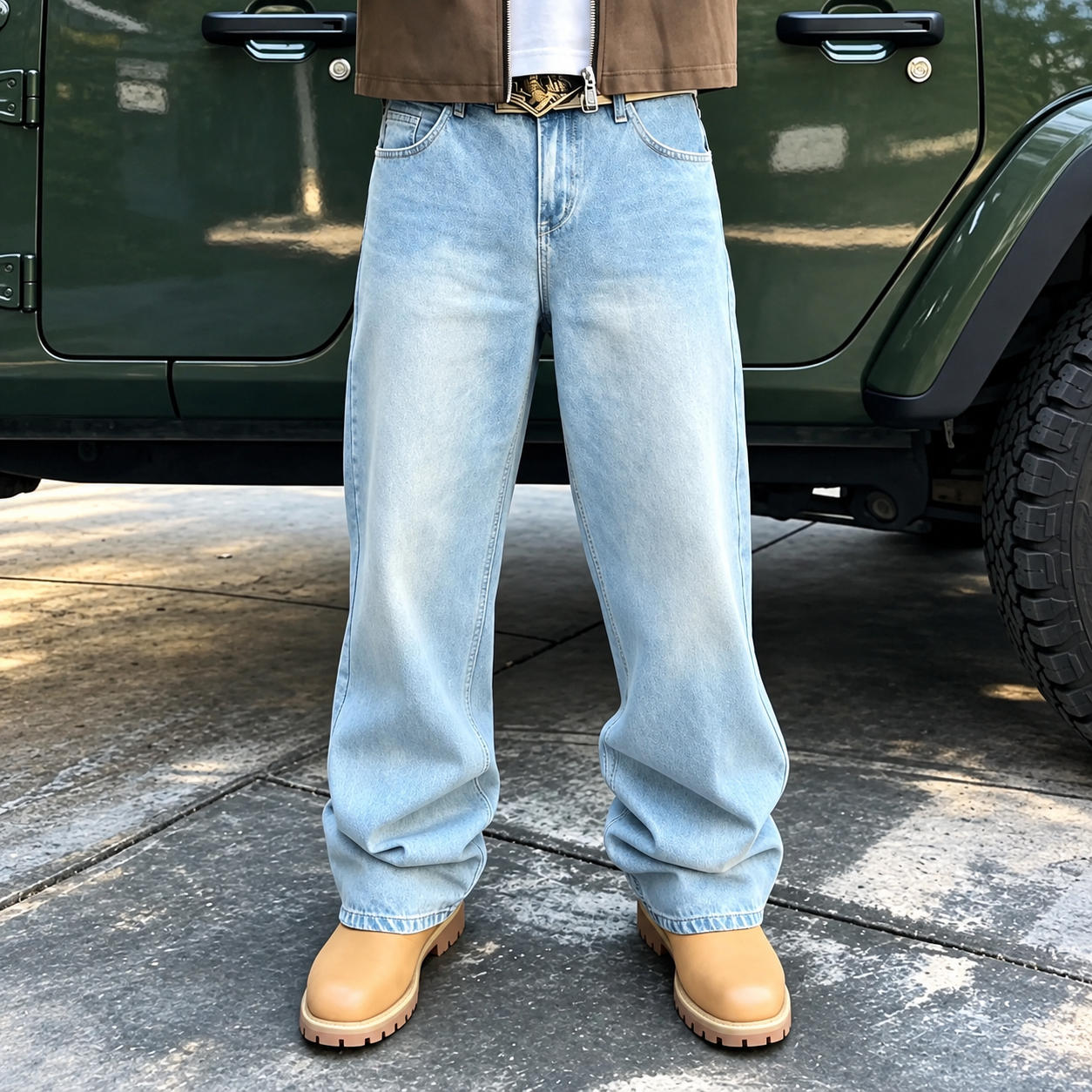Loose Fit Washed Denim Jeans Y2K Workwear Streetwear Style For Men