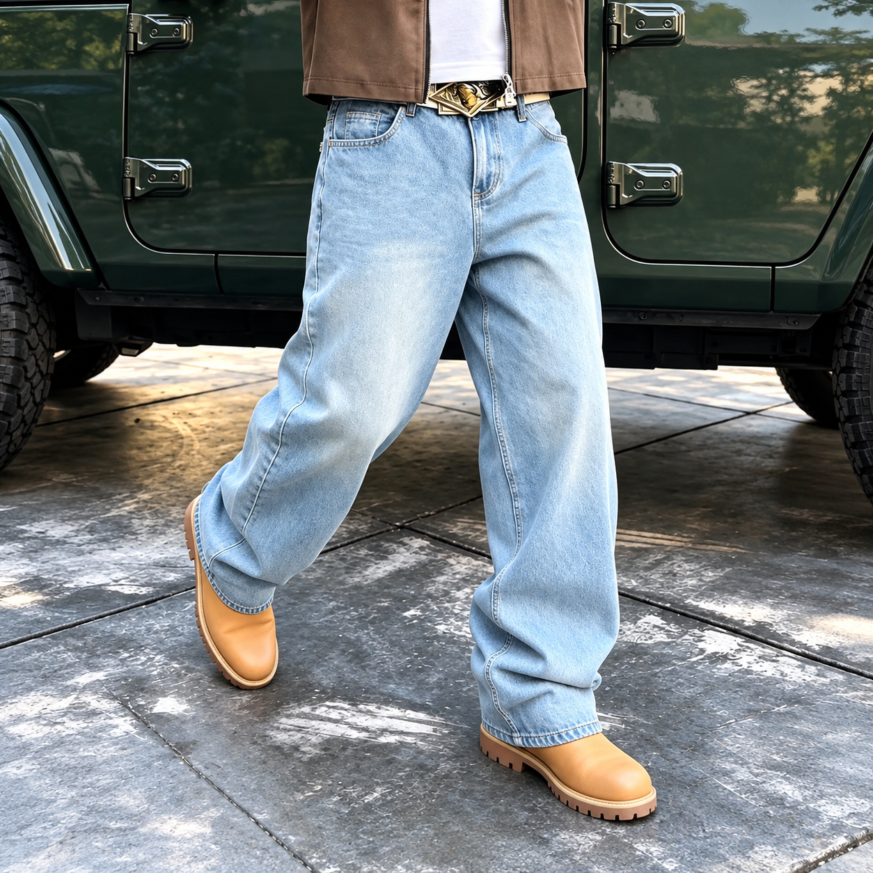 Loose Fit Washed Denim Jeans Y2K Workwear Streetwear Style For Men