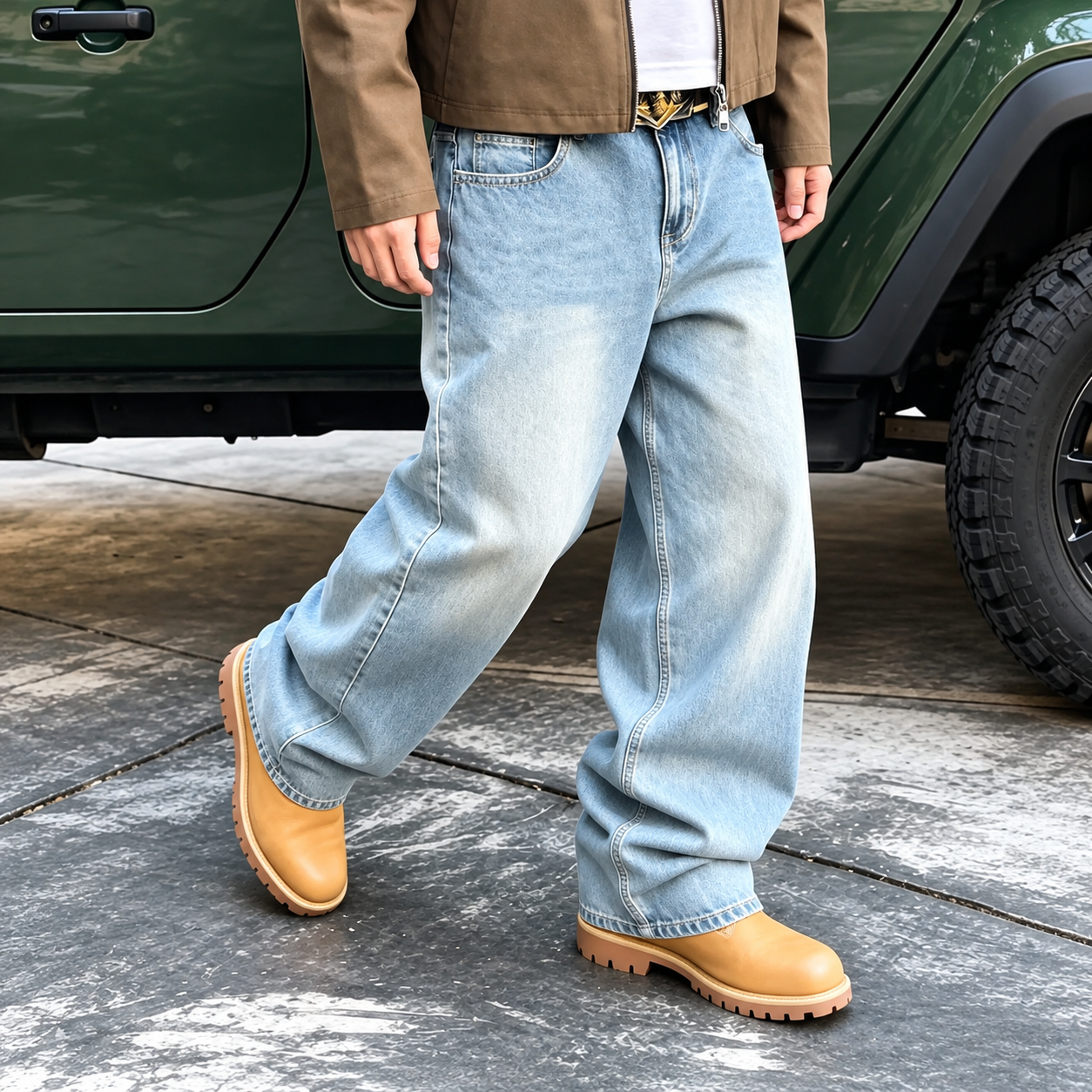 Loose Fit Washed Denim Jeans Y2K Workwear Streetwear Style For Men