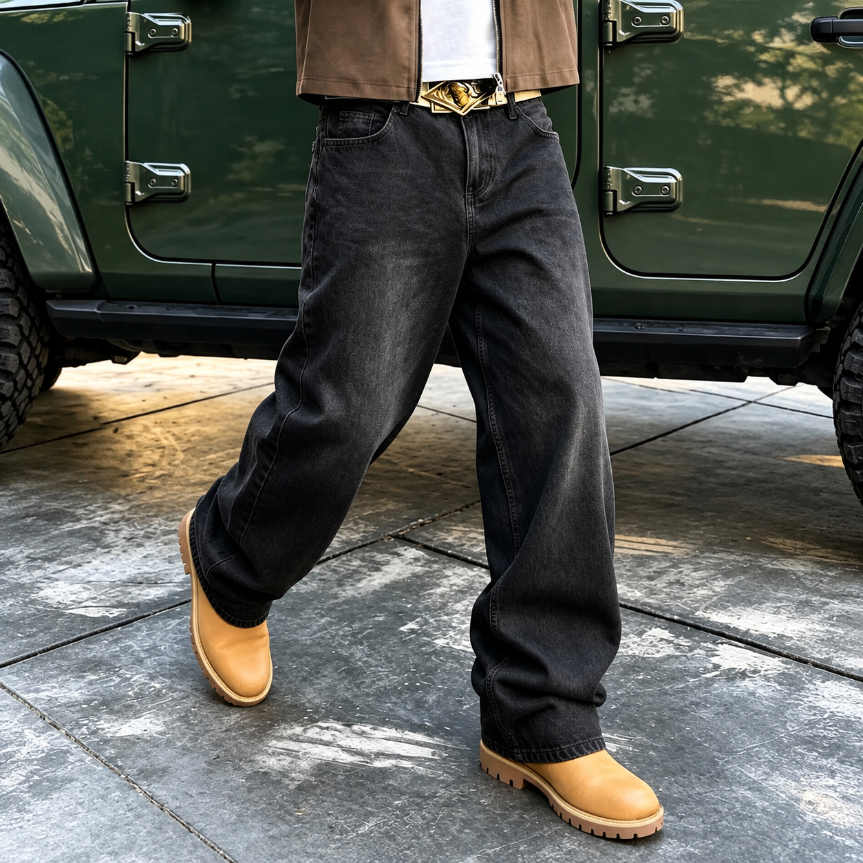 Loose Fit Washed Denim Jeans Y2K Workwear Streetwear Style For Men