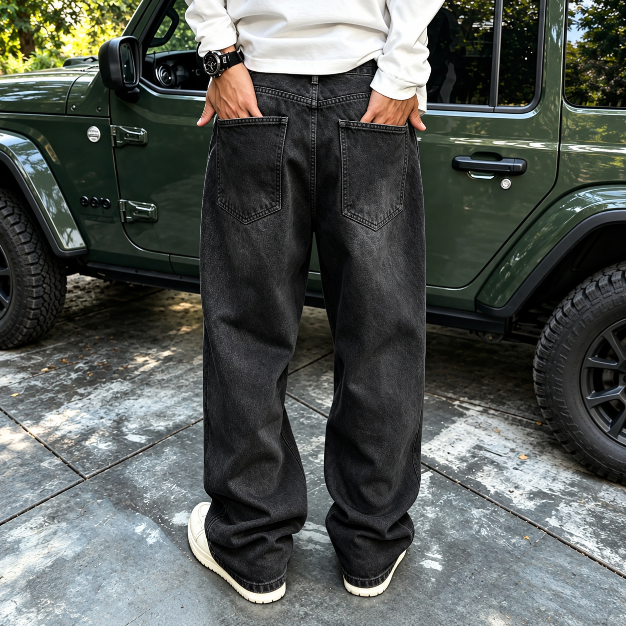 Loose Fit Washed Denim Jeans Y2K Workwear Streetwear Style For Men