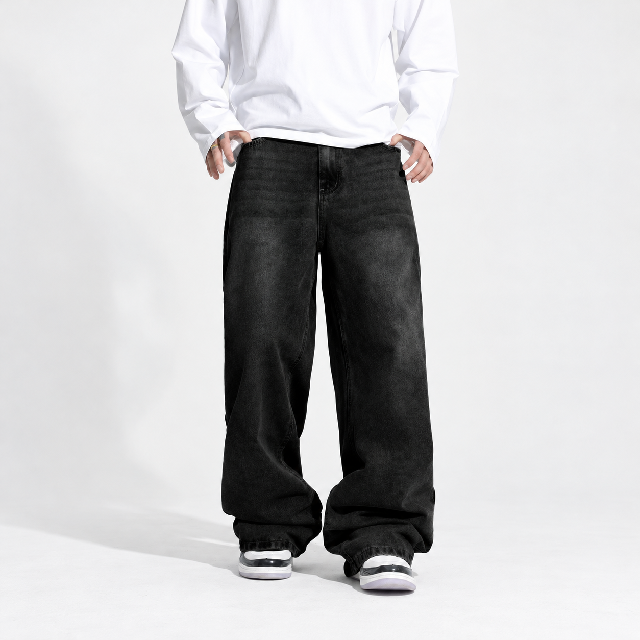 Loose Fit Washed Baggy Wide Silhouette Denim Jeans For Men