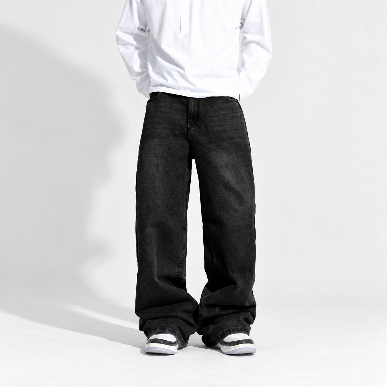 Loose Fit Washed Baggy Wide Silhouette Denim Jeans For Men