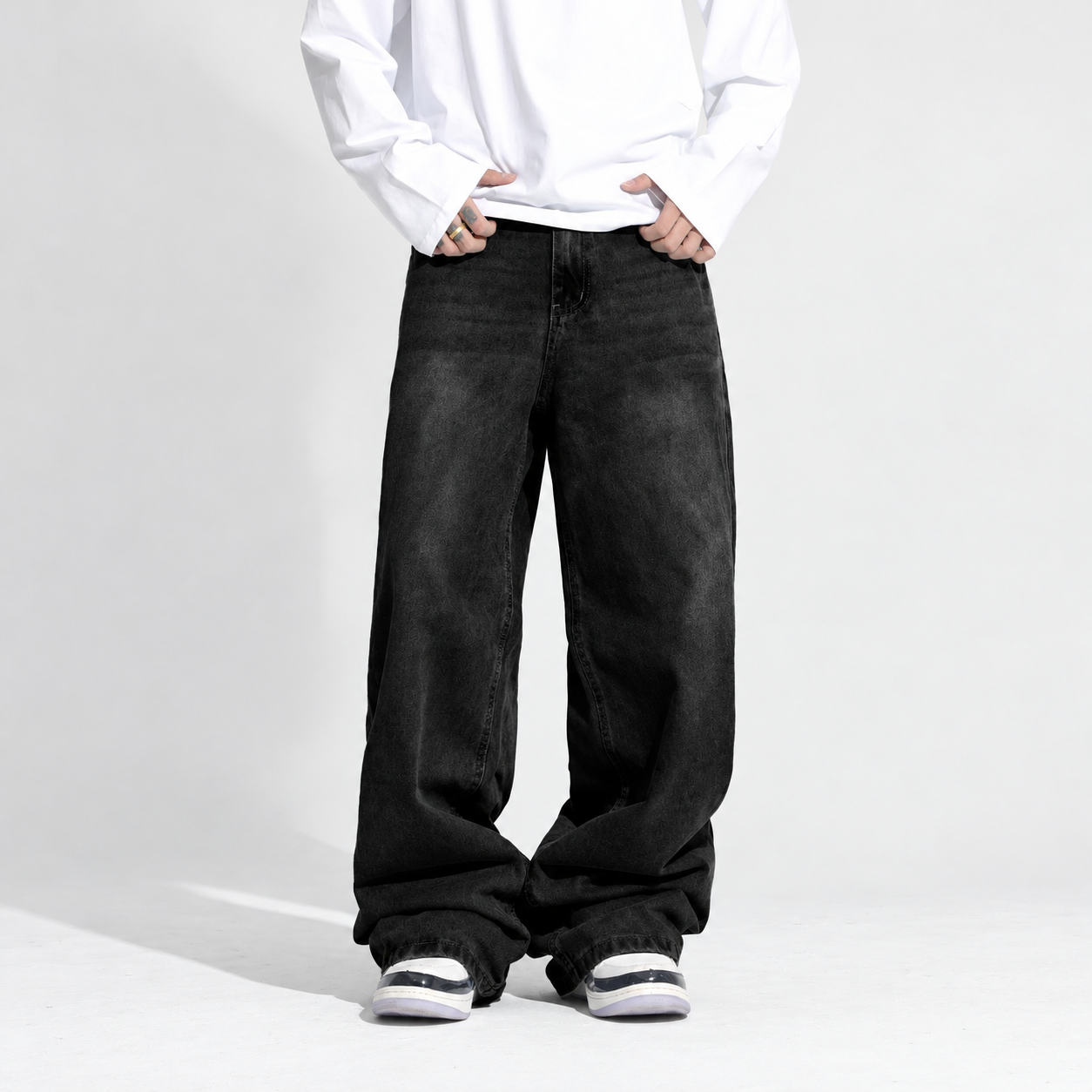 Loose Fit Washed Baggy Wide Silhouette Denim Jeans For Men