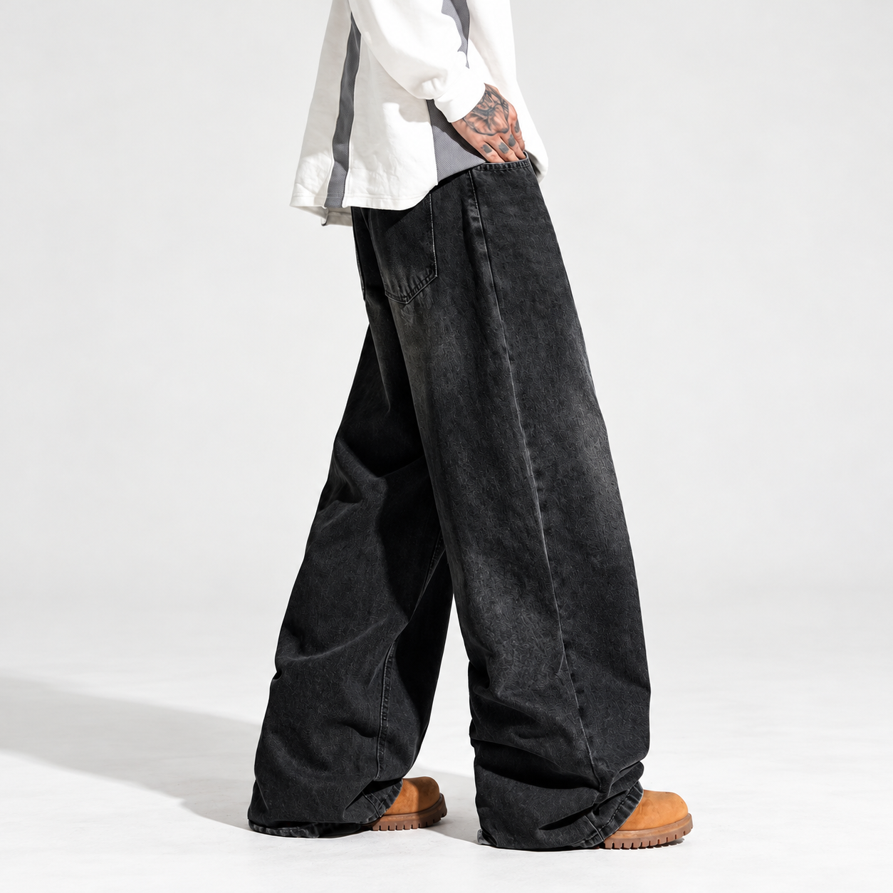Loose Fit Washed Baggy Wide Silhouette Denim Jeans For Men