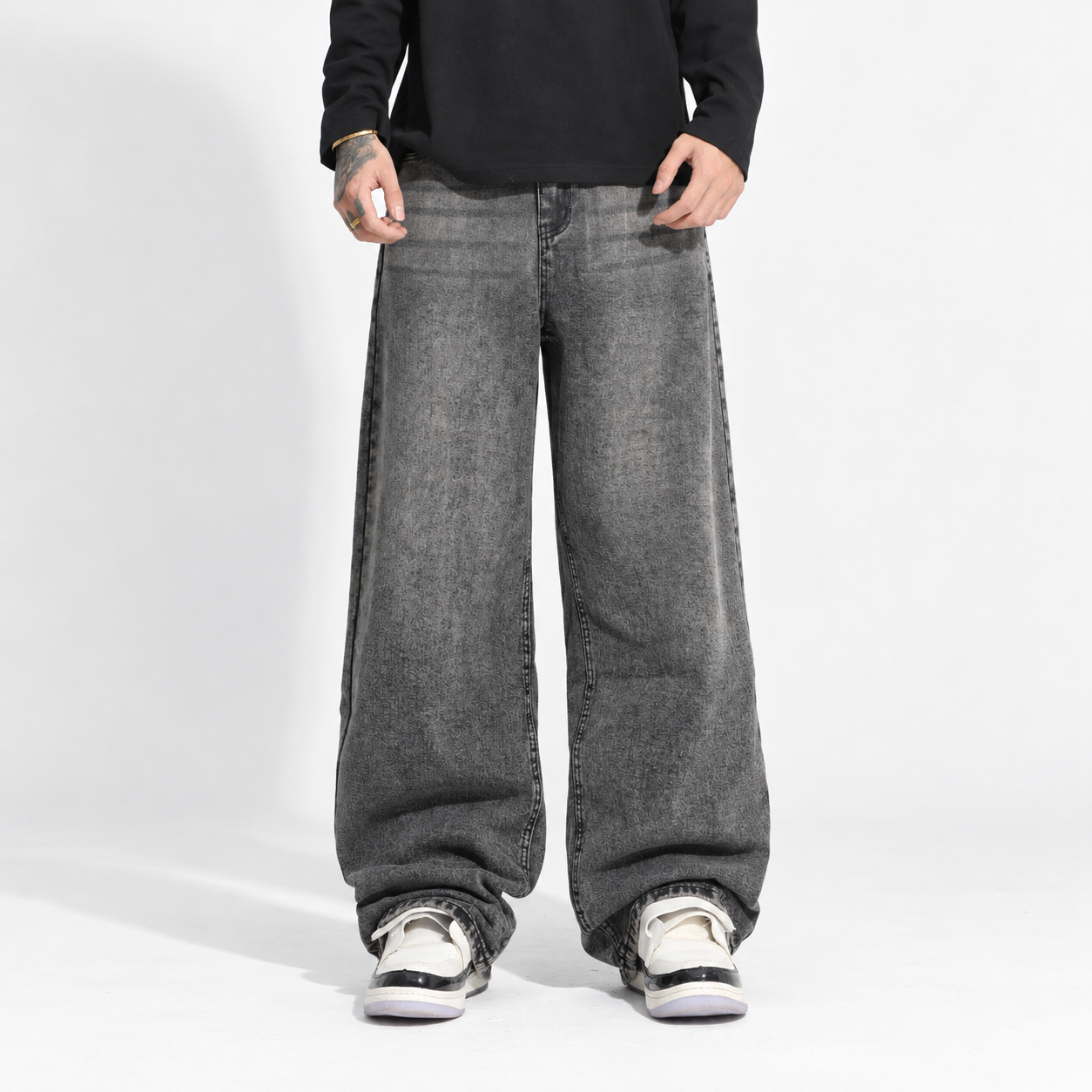 Loose Fit Washed Baggy Wide Silhouette Denim Jeans For Men