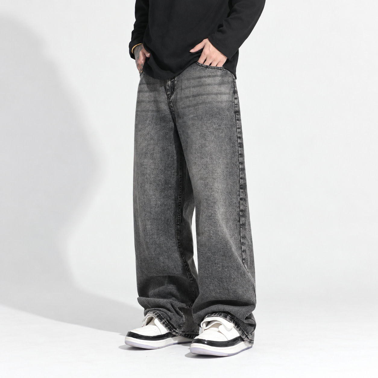 Loose Fit Washed Baggy Wide Silhouette Denim Jeans For Men
