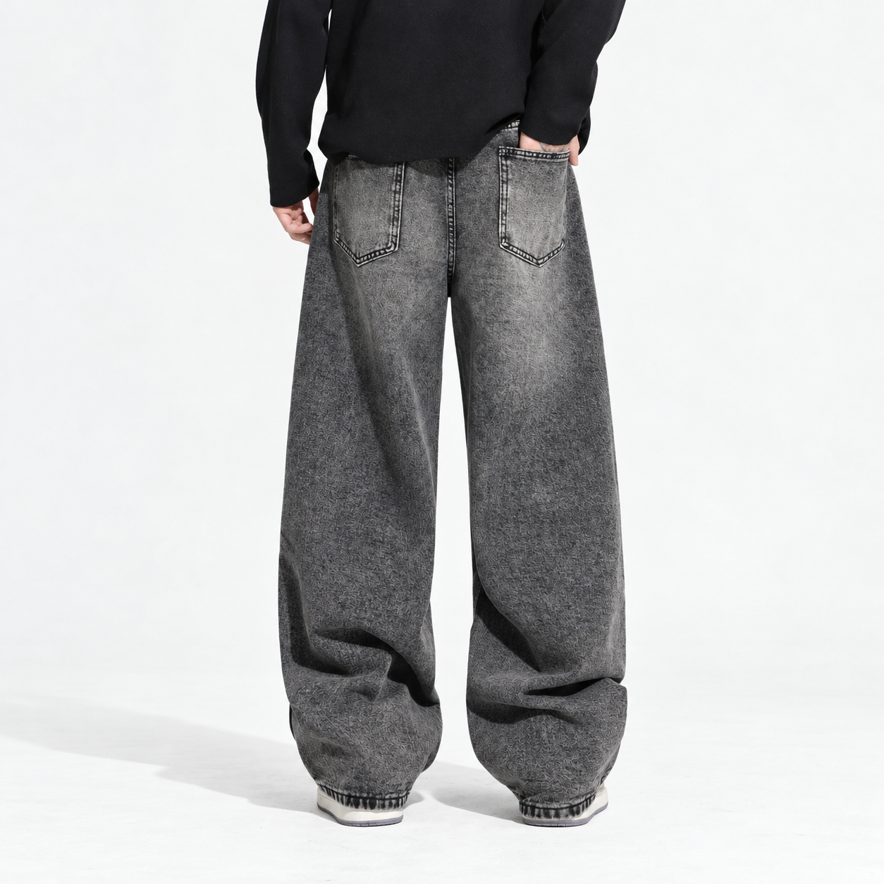 Loose Fit Washed Baggy Wide Silhouette Denim Jeans For Men
