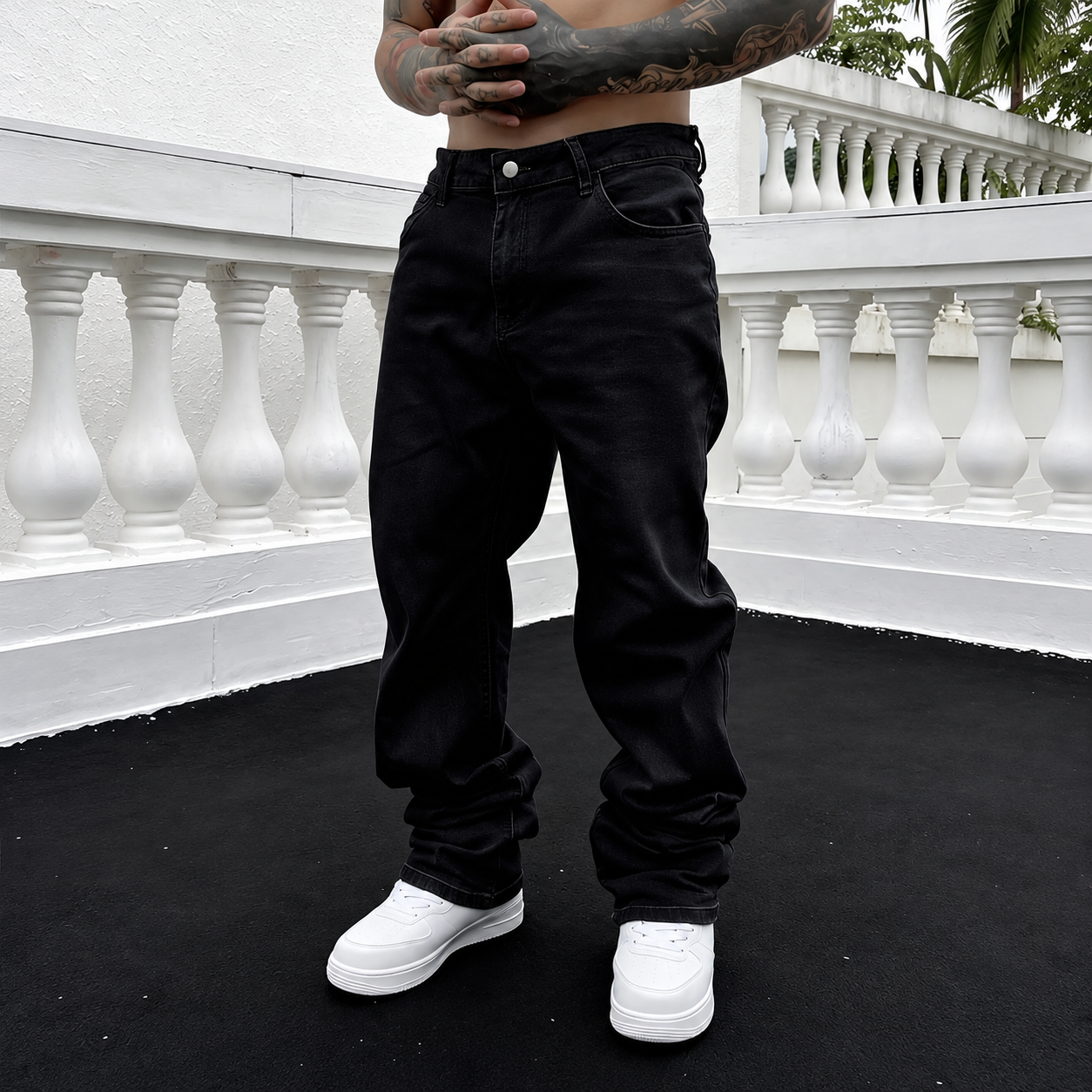 Vintage Washed Loose Fit Casual Denim Jeans For Men
