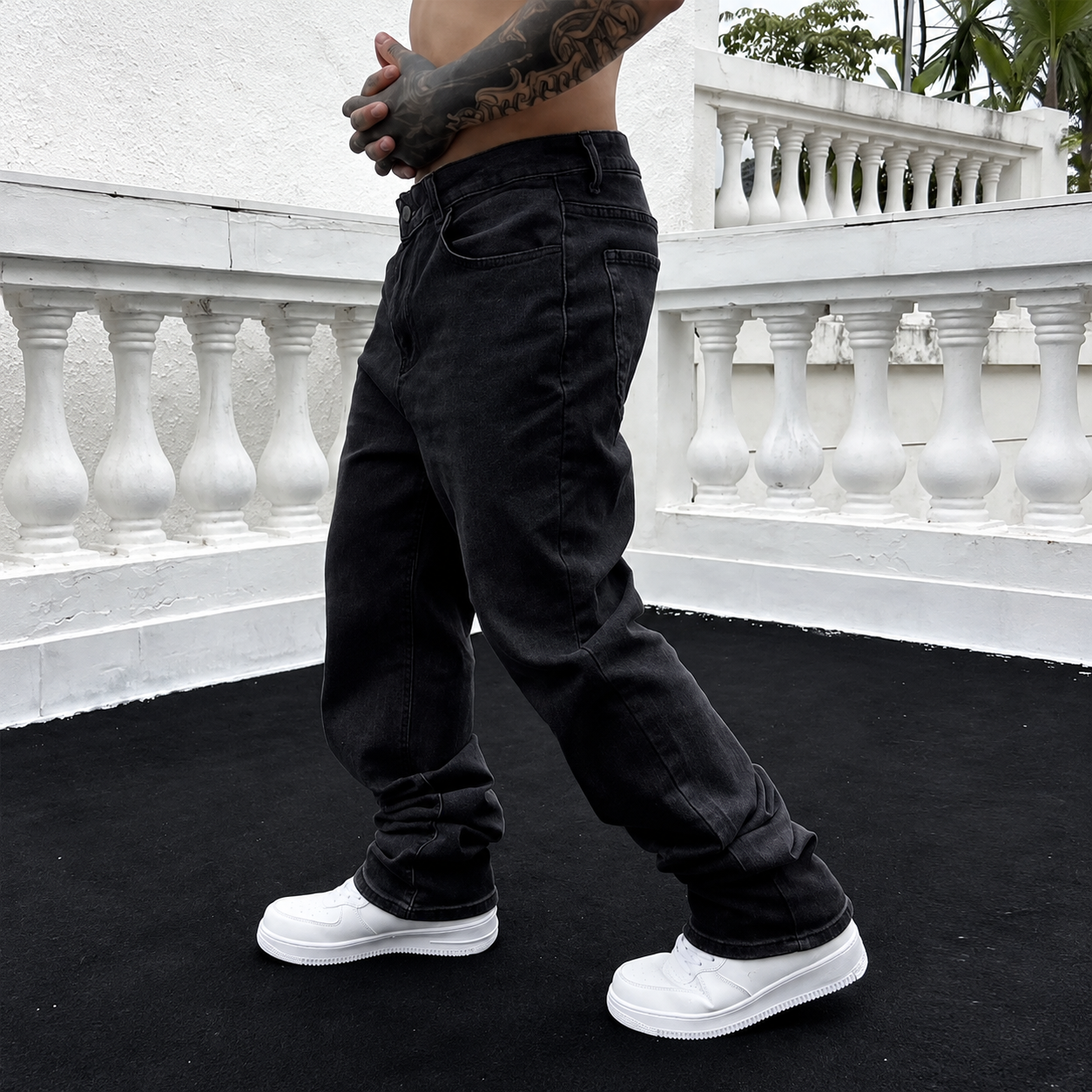 Vintage Washed Loose Fit Casual Denim Jeans For Men