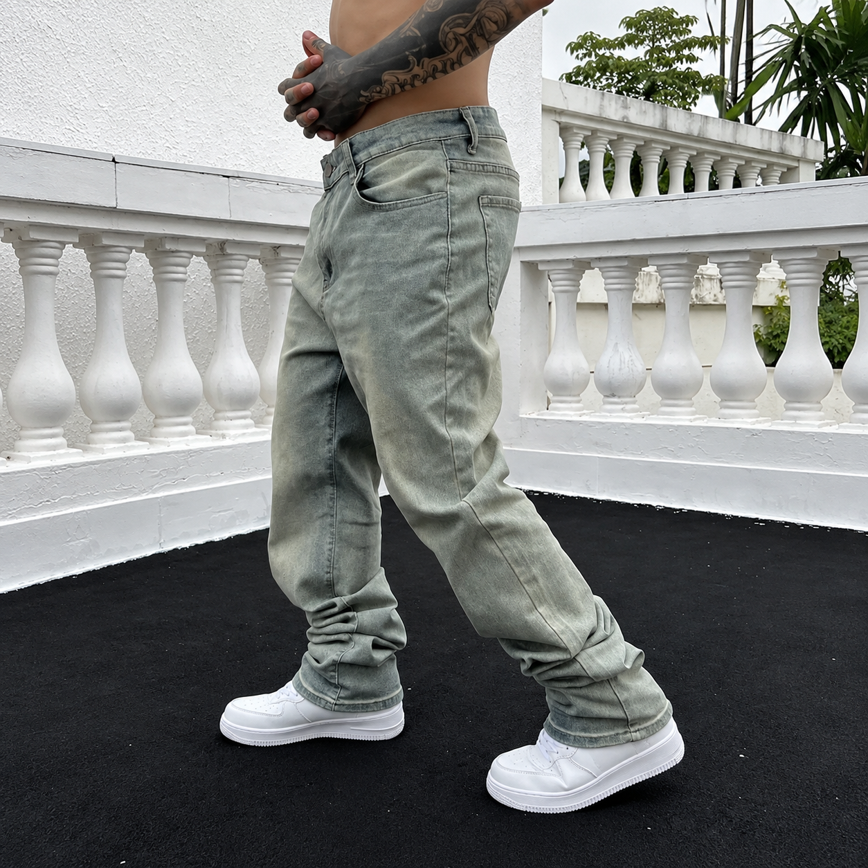 Vintage Washed Loose Fit Casual Denim Jeans For Men