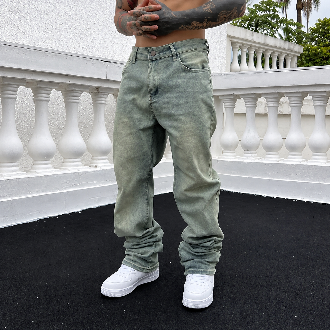 Vintage Washed Loose Fit Casual Denim Jeans For Men