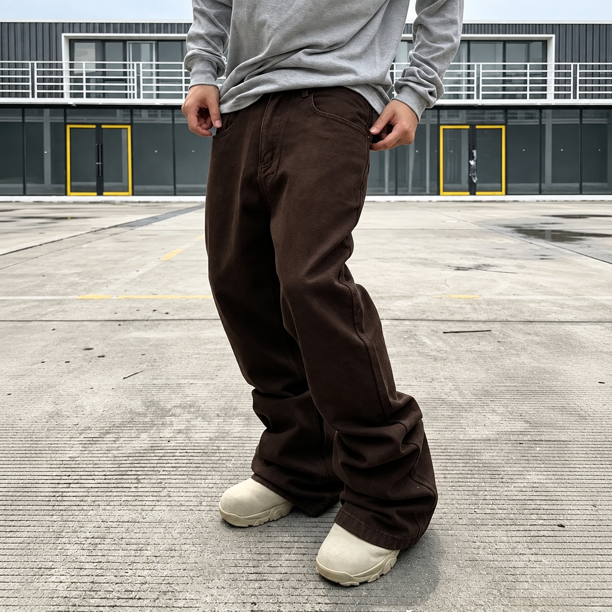 Washed Flared Pocket Slim Fit Cargo Denim Jeans For Men