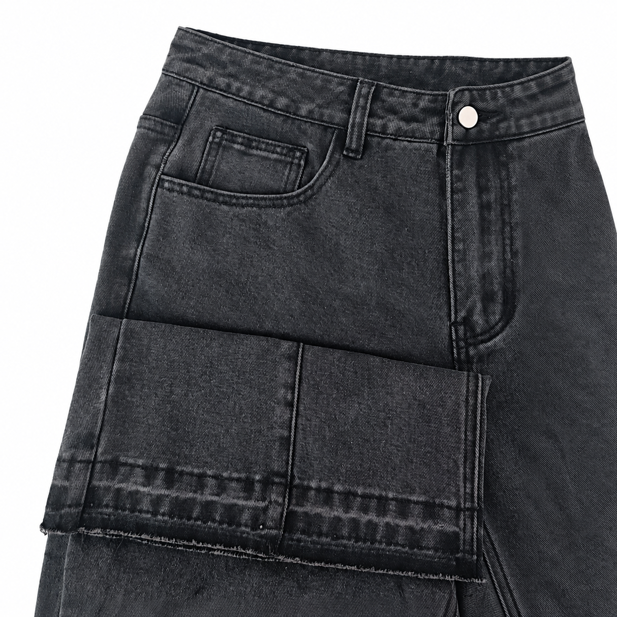 Washed Flared Pocket Slim Fit Cargo Denim Jeans For Men