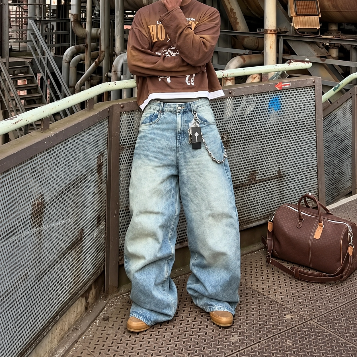 Vintage Washed Loose StraightSilhouette Denim Jeans For Men