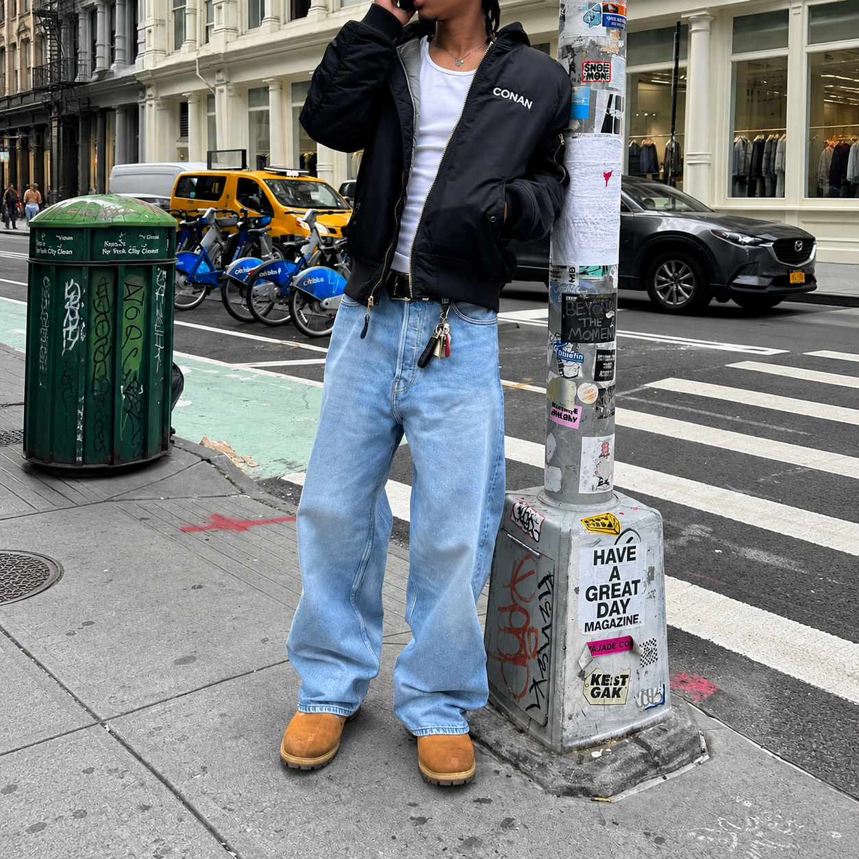 Vintage Washed Loose StraightSilhouette Denim Jeans For Men