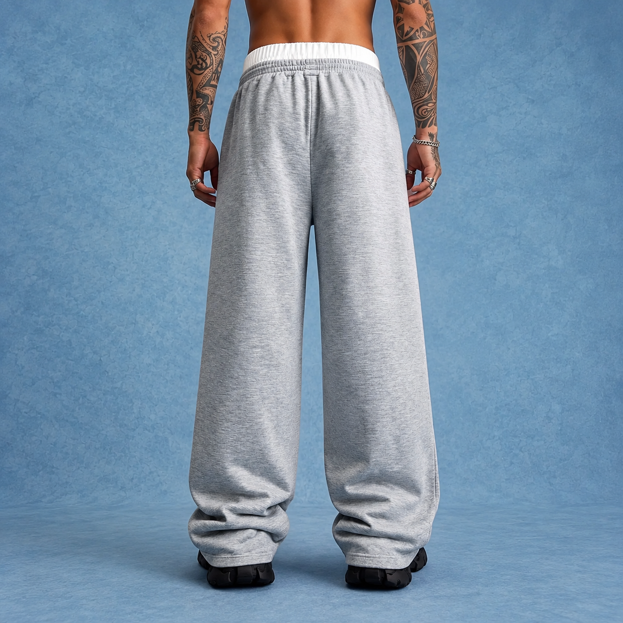 Wide Silhouette Baggy Graphic Streetwear Pants With Side Panels For Men