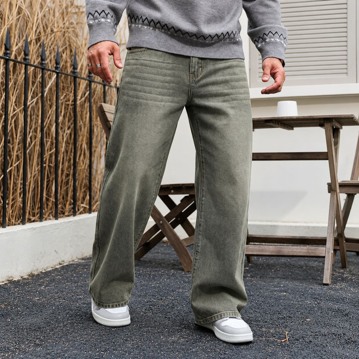 Raw Denim Wide silhouette Jeans With Patch Design For Men