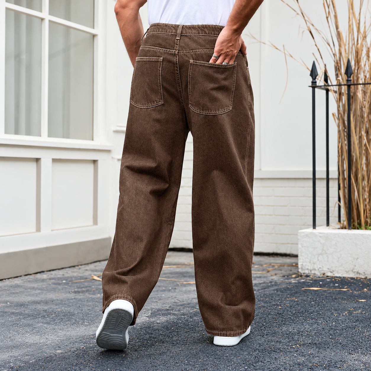 Raw Denim Wide silhouette Jeans With Patch Design For Men
