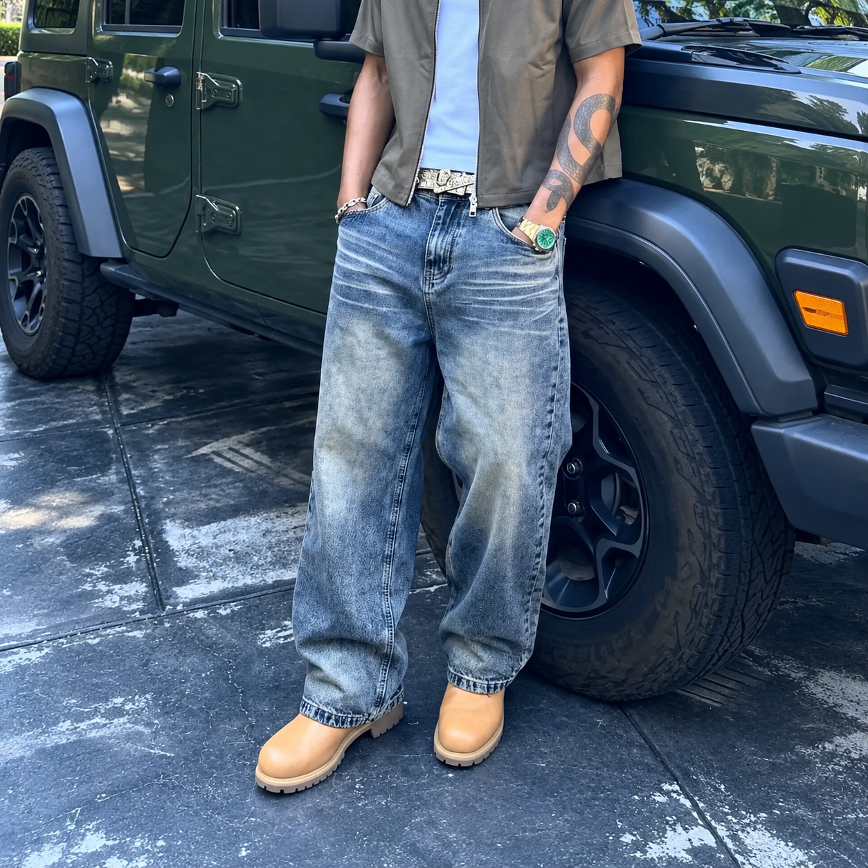 Vintage Washed wide silhouette Loose Straight Denim Jeans Y2K Style for Men