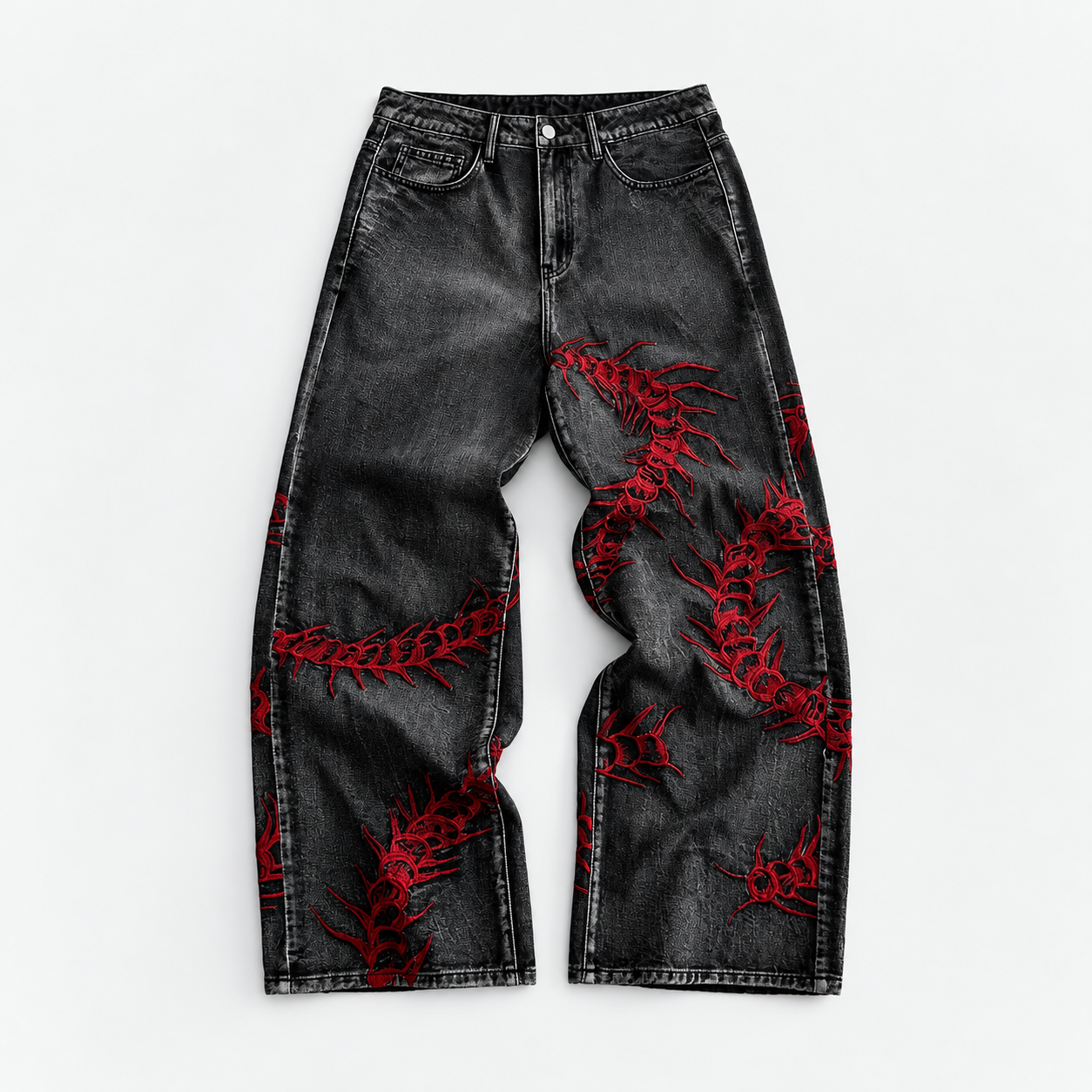 Gothic Embroidered Straight Silhouette Casual Pants For Men