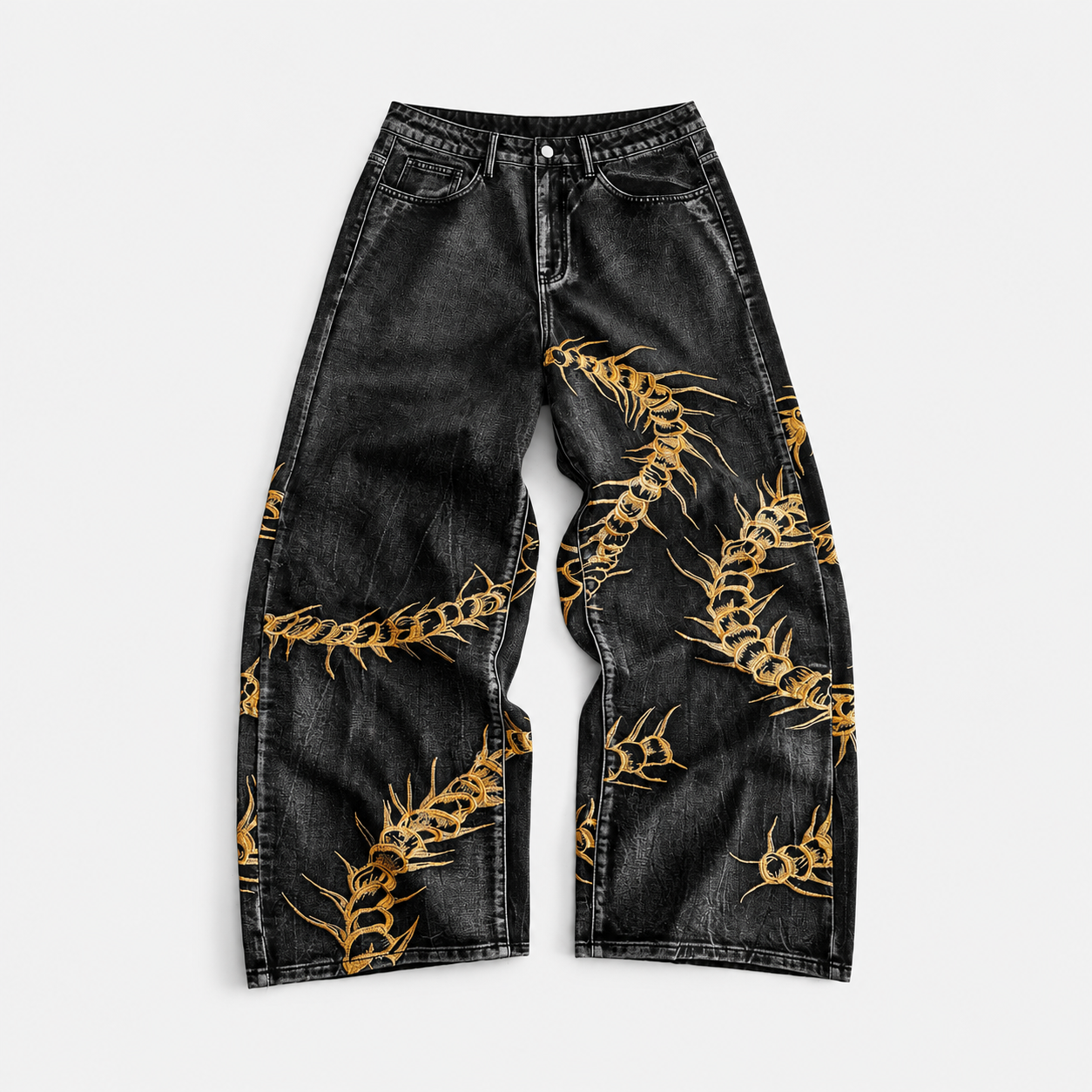 Gothic Embroidered Straight Silhouette Casual Pants For Men