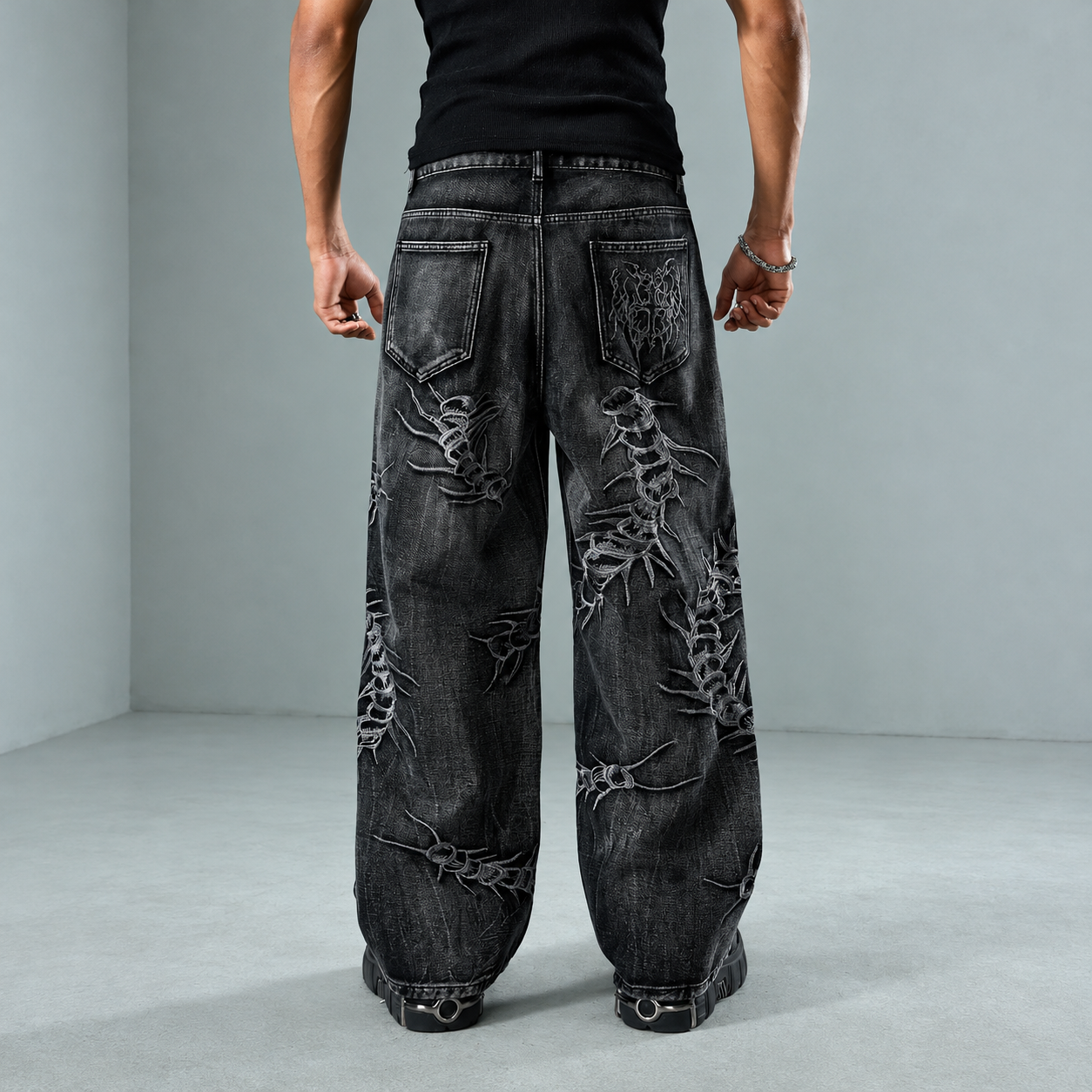 Gothic Embroidered Straight Silhouette Casual Pants For Men