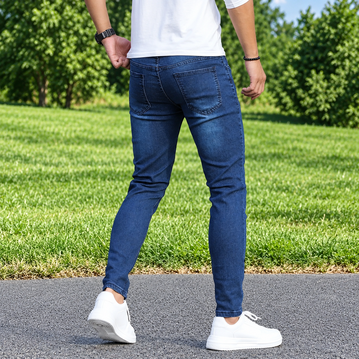 Distressed Stretch Slim Fit Y2K Streetwear Denim Jeans for Men