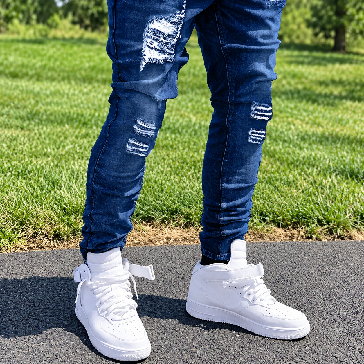 Distressed Stretch Slim Fit Y2K Streetwear Denim Jeans for Men