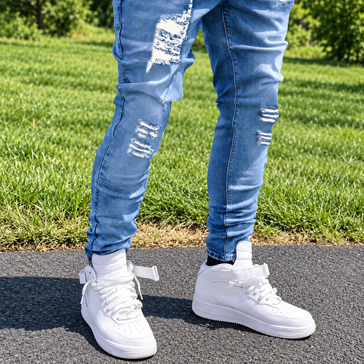 Distressed Stretch Slim Fit Y2K Streetwear Denim Jeans for Men