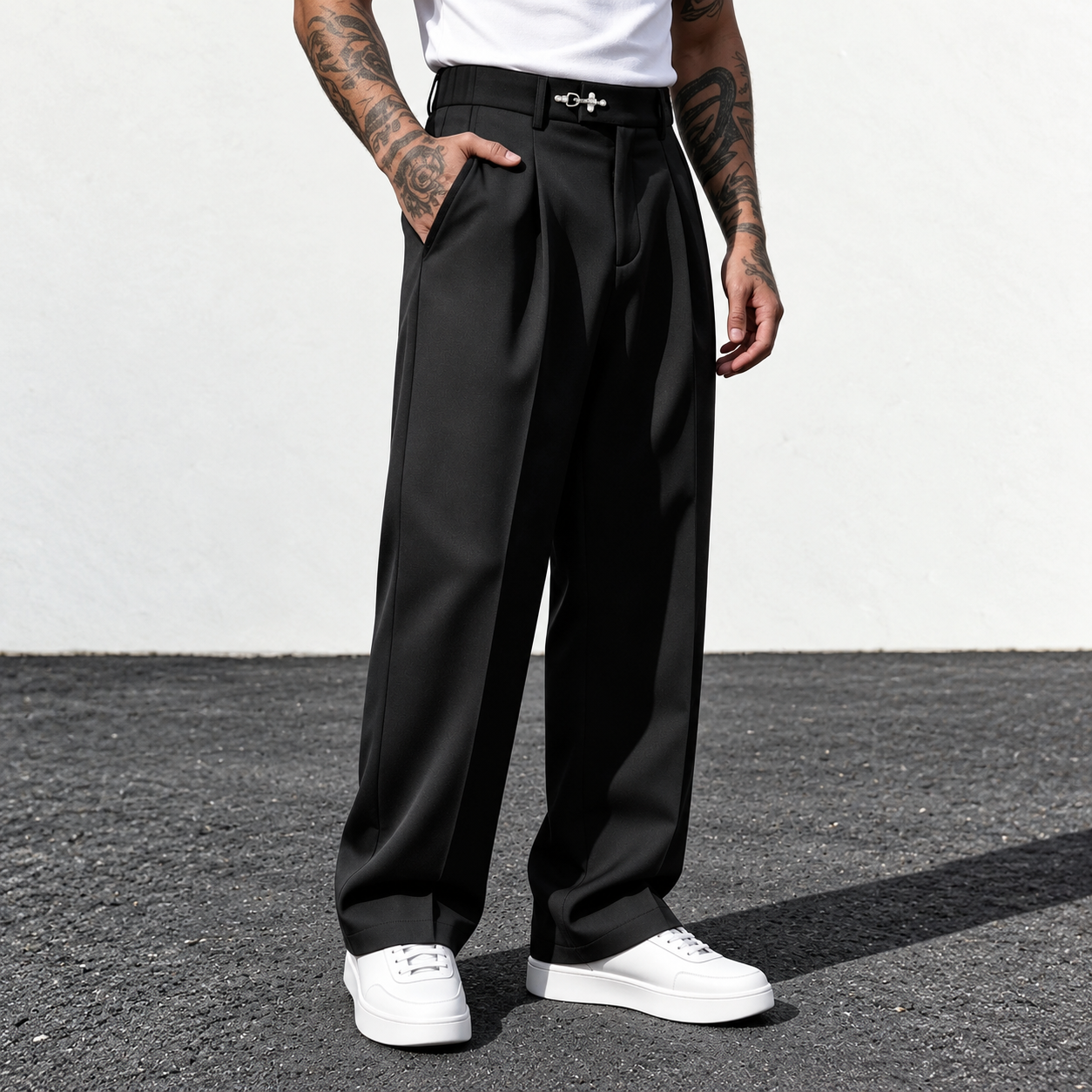 Loose Mid Rise Business Suit Pants For Men