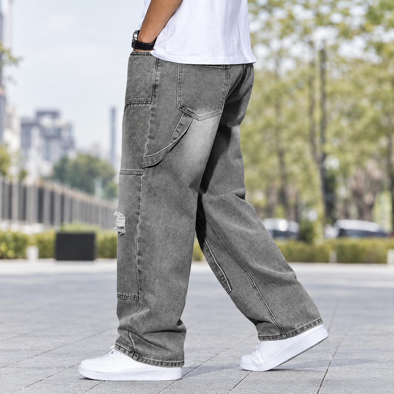 Loose Ripped Detail Wide Silhouette Jeans For Men