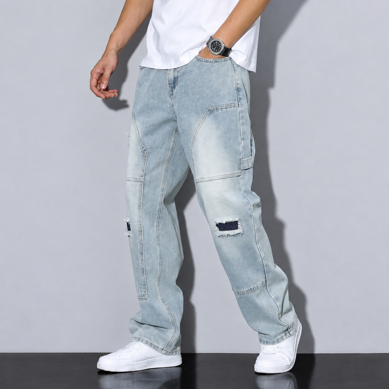 Loose Ripped Straight Silhouette Jeans For Men