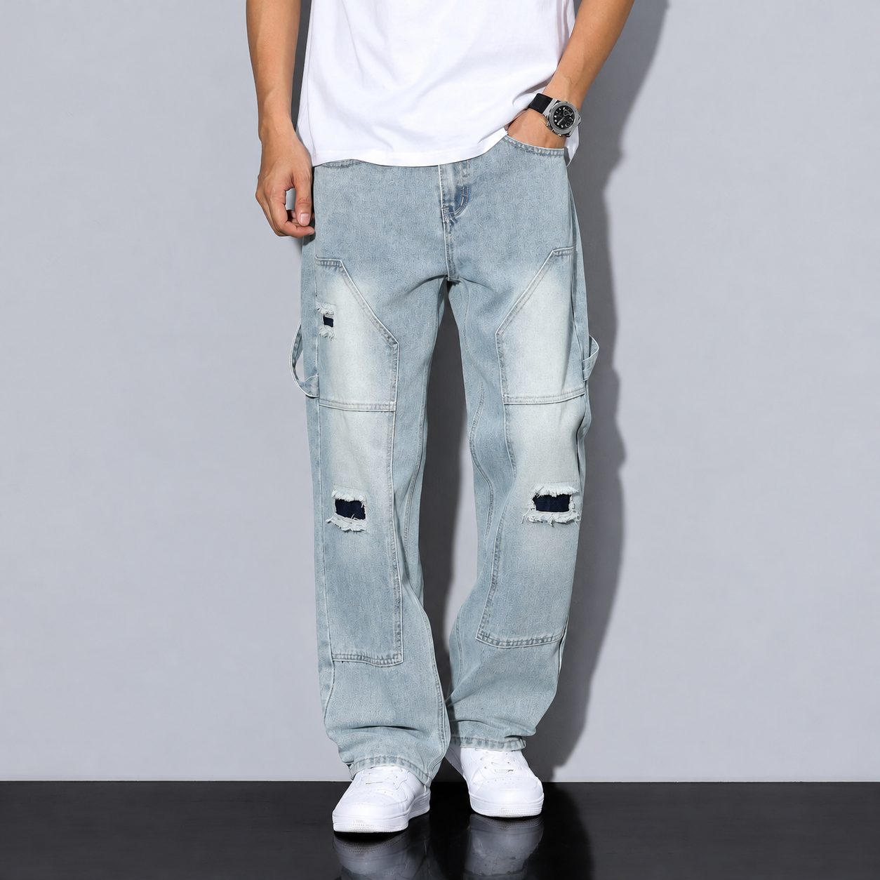 Loose Ripped Straight Silhouette Jeans For Men